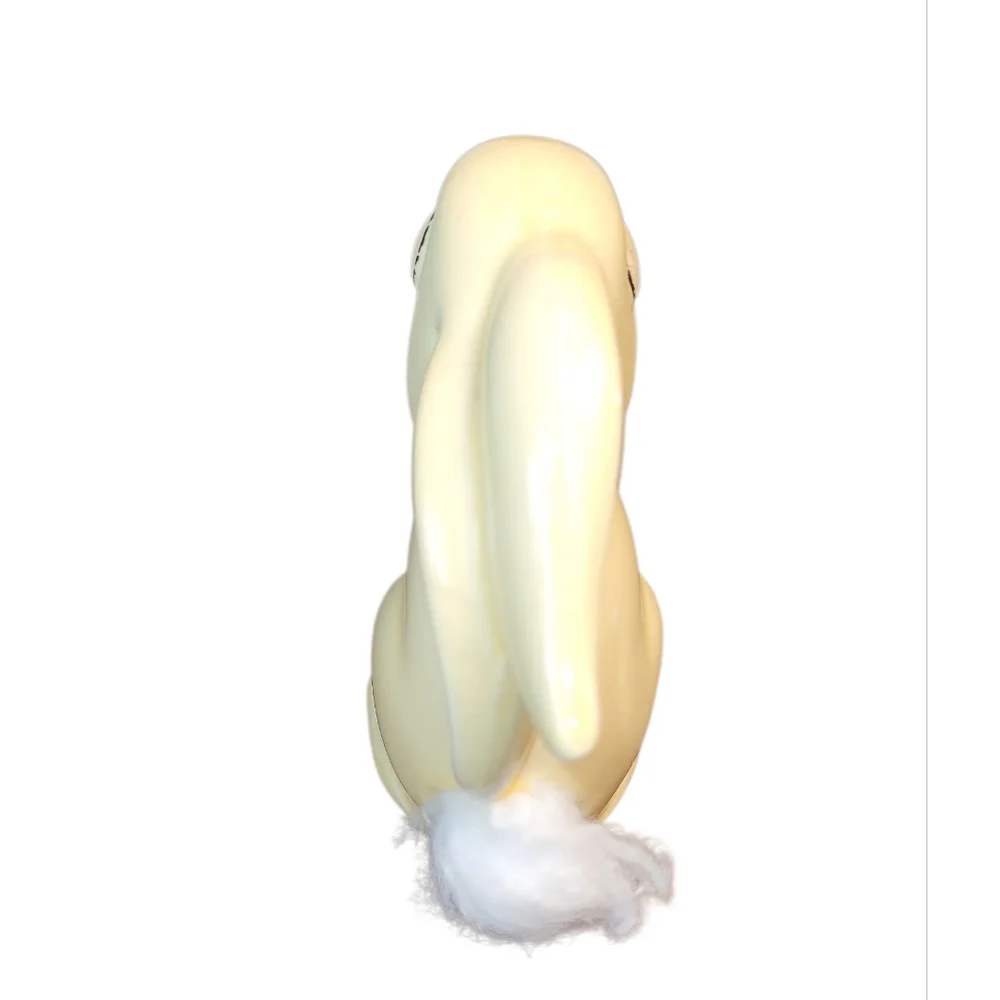 Charming Yellow Ceramic Bunny Figurine Cotton Ball Dispenser